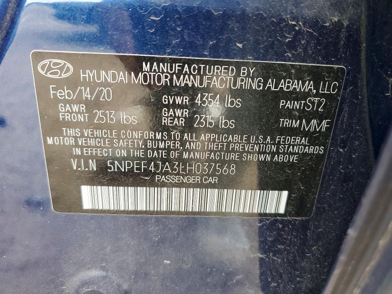Aukcja sprzedaży 2020 Hyundai Sonata, vin: 5NPEF4JA3LH037568, numer aukcji: 50414556