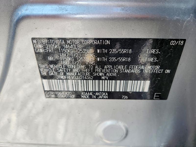 Продажа на аукционе авто 2018 Toyota Rav4, vin: JTMDFREV0JJ214362, номер лота: 50929296