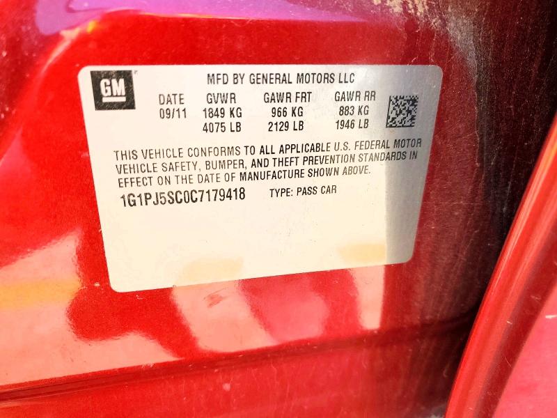 50433246 :رقم المزاد ، 1G1PJ5SC0C7179418 vin ، 2012 Chevrolet Cruze مزاد بيع