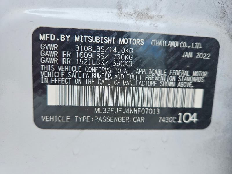 Aukcja sprzedaży 2022 Mitsubishi Mirage, vin: ML32FUFJ4NHF07013, numer aukcji: 50314486
