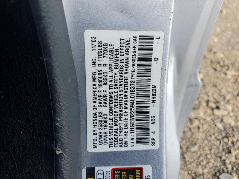 50108356 :رقم المزاد ، 1HGEM22594L018372 vin ، 2004 Honda Civic مزاد بيع