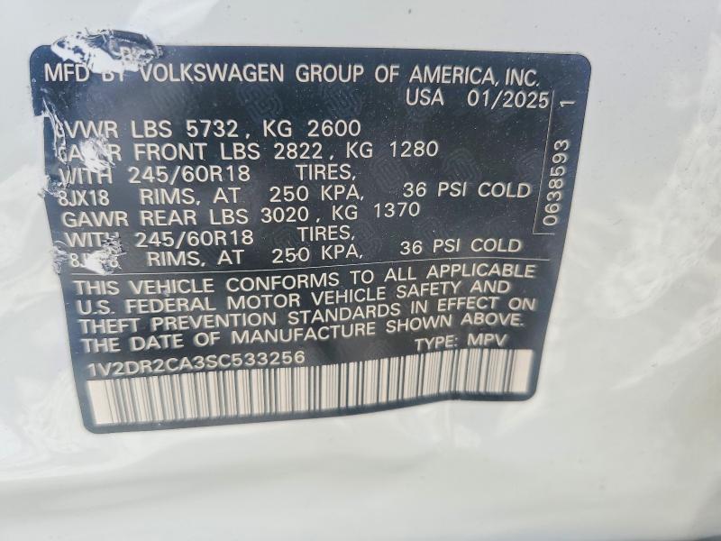 Aukcja sprzedaży 2025 Volkswagen Atlas, vin: 1V2DR2CA3SC533256, numer aukcji: 50697376