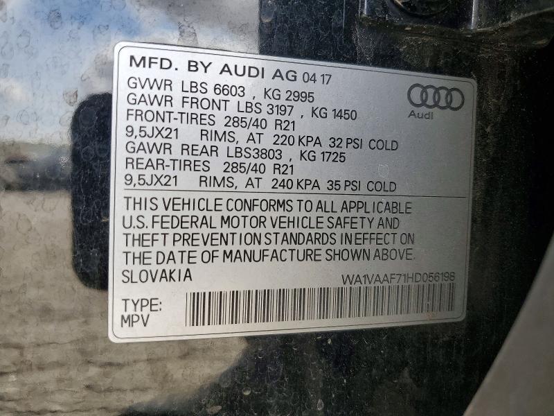 50956476 :رقم المزاد ، WA1VAAF71HD056198 vin ، 2017 Audi Q7 مزاد بيع
