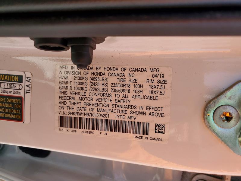 51880996 :رقم المزاد ، 2HKRW1H97KH505201 vin ، 2019 Honda Cr-v مزاد بيع