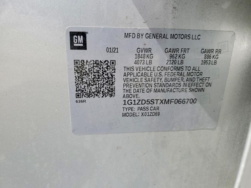 Aukcja sprzedaży 2021 Chevrolet Malibu, vin: 1G1ZD5STXMF066700, numer aukcji: 48696906
