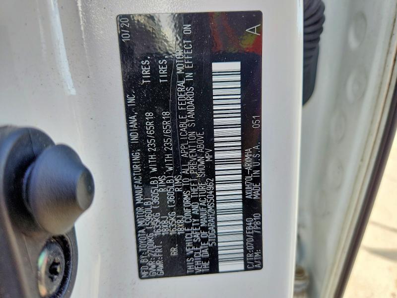 Aukcja sprzedaży 2021 Toyota Highlander, vin: 5TDGARAH2MS504962, numer aukcji: 49447256