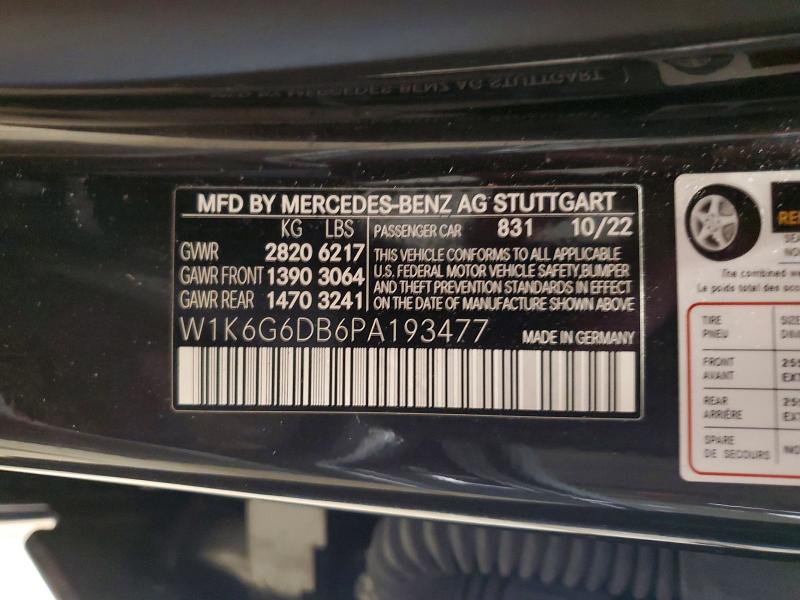 51067196 :رقم المزاد ، W1K6G6DB6PA193477 vin ، 2023 Mercedes-benz S مزاد بيع