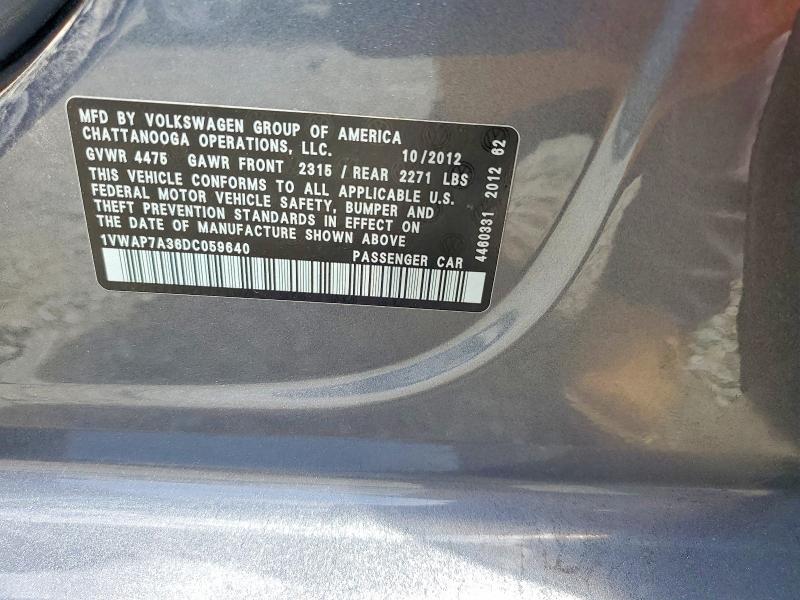 Продажа на аукционе авто 2013 Volkswagen Passat, vin: 1VWAP7A36DC059640, номер лота: 52069236