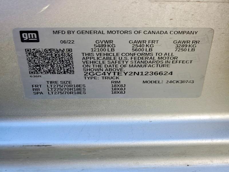 Продажа на аукционе авто 2022 Chevrolet Silverado, vin: 2GC4YTEY2N1236624, номер лота: 48419436