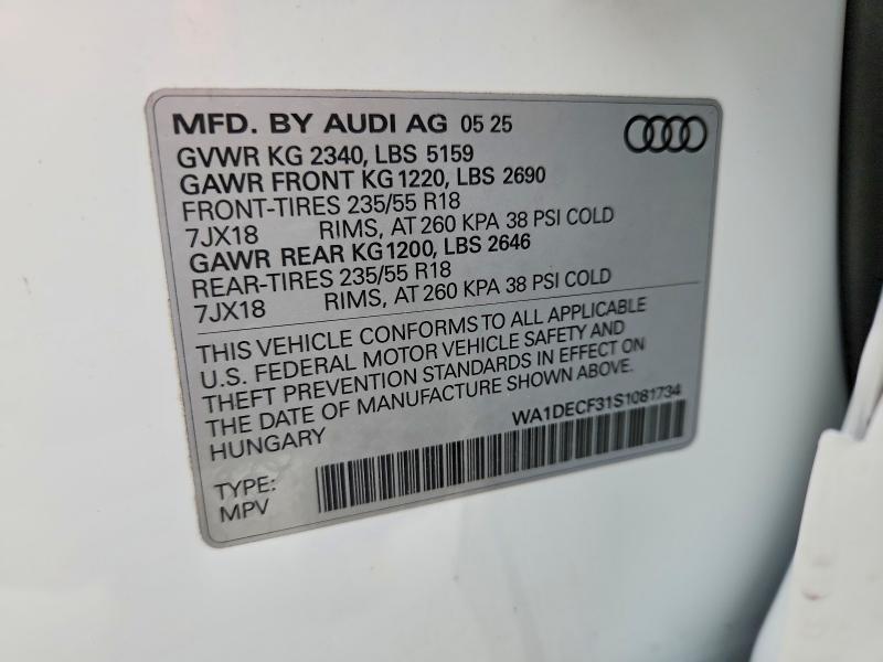 Продажа на аукционе авто 2025 Audi Q3, vin: WA1DECF31S1081734, номер лота: 51819596