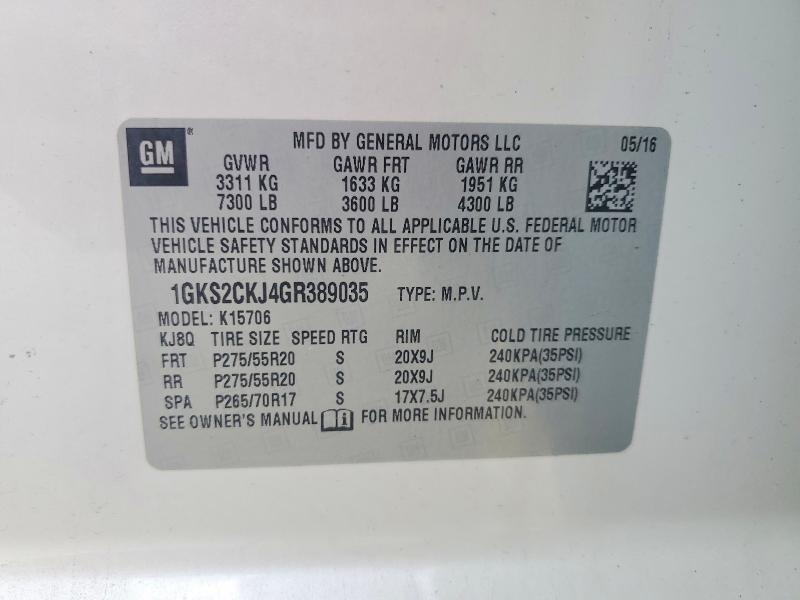 Aukcja sprzedaży 2016 Gmc Yukon, vin: 1GKS2CKJ4GR389035, numer aukcji: 48805766