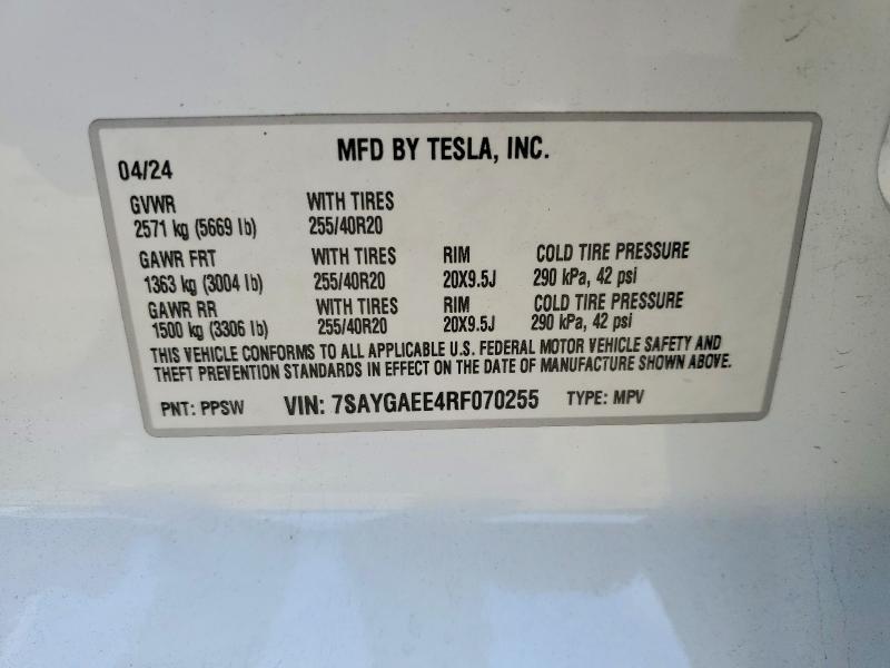 Aukcja sprzedaży 2024 Tesla Model Y, vin: 7SAYGAEE4RF070255, numer aukcji: 49475006
