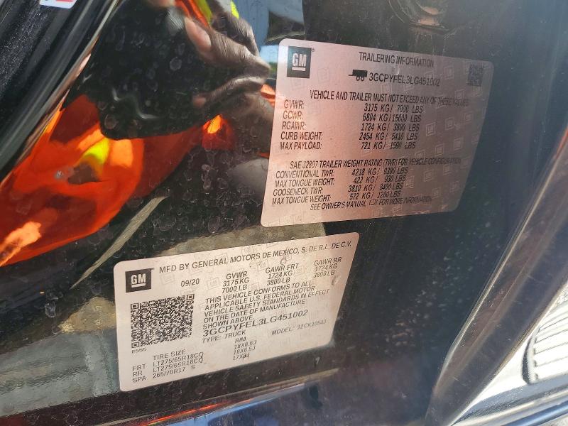 Aukcja sprzedaży 2020 Chevrolet Silverado, vin: 3GCPYFEL3LG451002, numer aukcji: 51077006