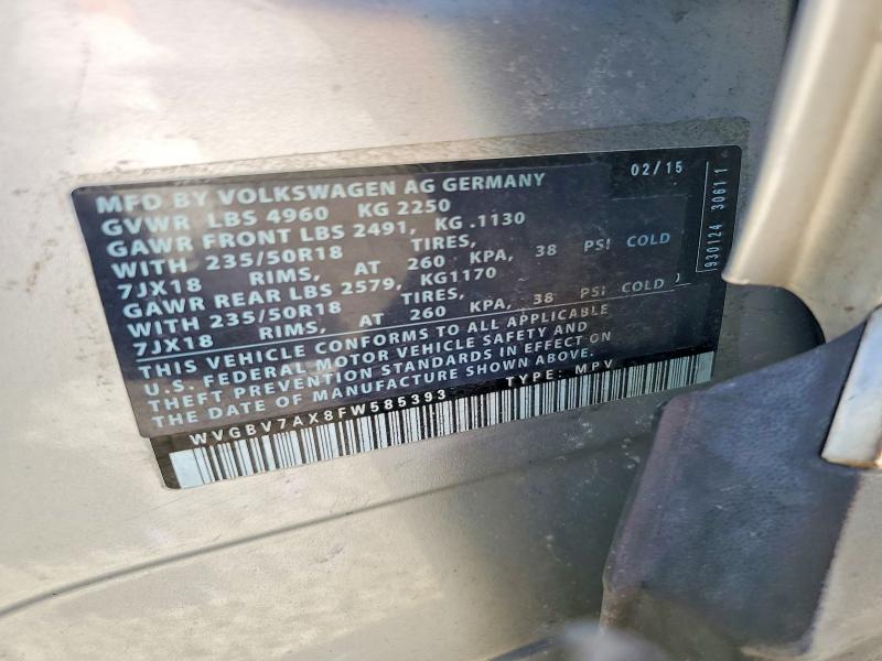 Продажа на аукционе авто 2015 Volkswagen Tiguan, vin: WVGBV7AX8FW585393, номер лота: 48579246