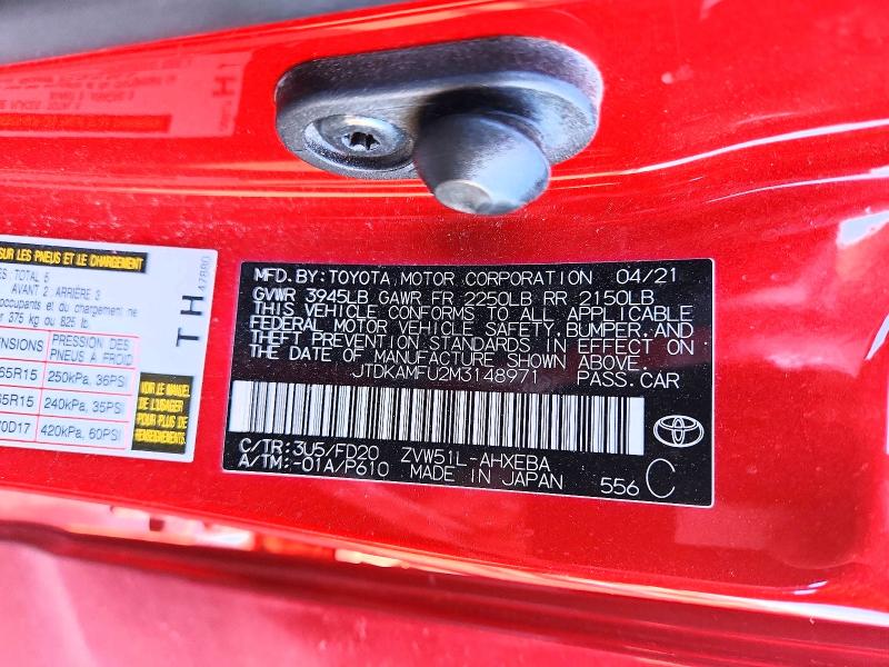 51896416 :رقم المزاد ، JTDKAMFU2M3148971 vin ، 2021 Toyota Prius مزاد بيع
