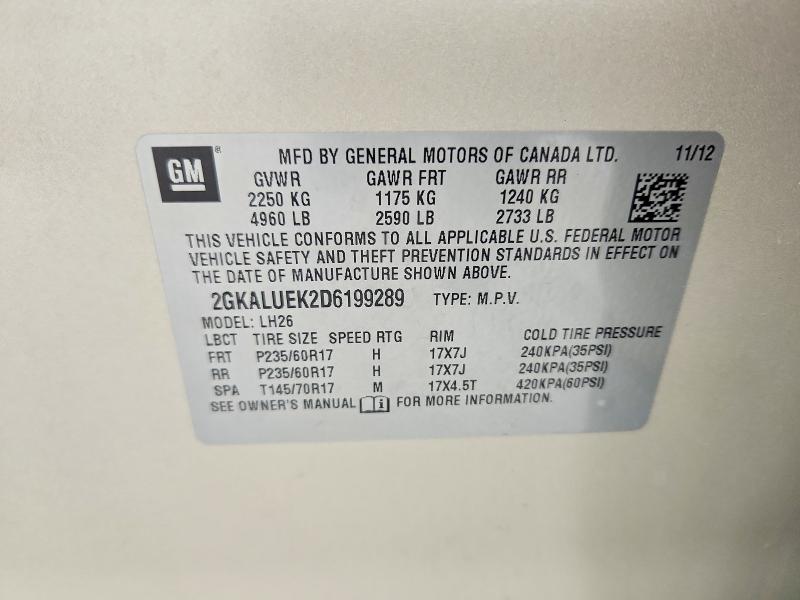 51094846 :رقم المزاد ، 2GKALUEK2D6199289 vin ، 2013 Gmc Terrain مزاد بيع