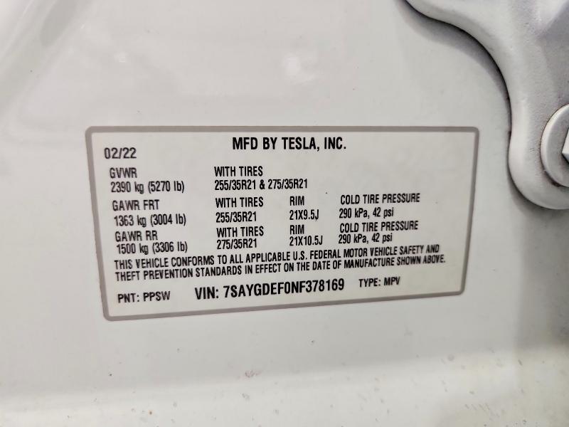 2022 Tesla Model Y მანქანა იყიდება აუქციონზე, vin: 7SAYGDEF0NF378169, აუქციონის ნომერი: 50469856