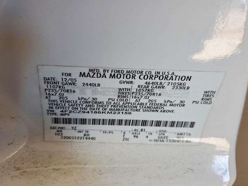 Продаж на аукціоні авто 2006 Mazda Tribute, vin: 4F2CZ94186KM23156, номер лоту: 48938316