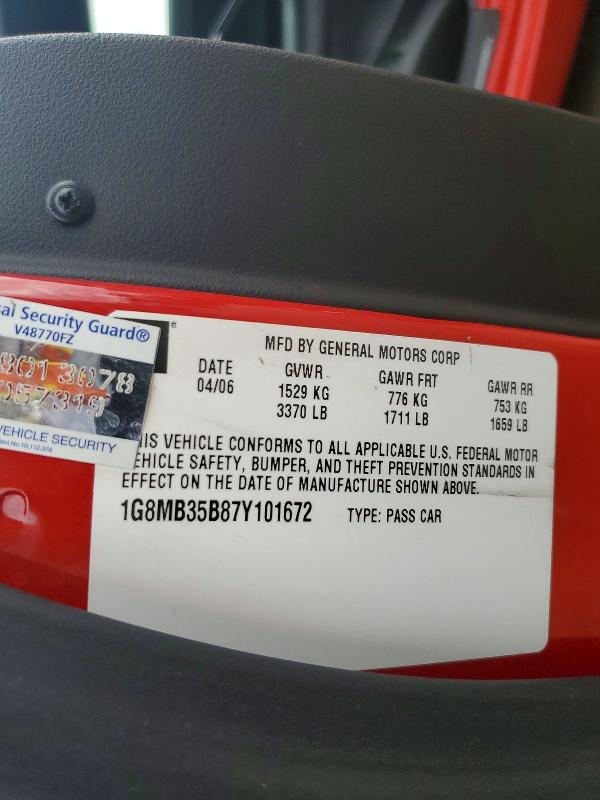 2007 Saturn Sky მანქანა იყიდება აუქციონზე, vin: 1G8MB35B87Y101672, აუქციონის ნომერი: 48665626