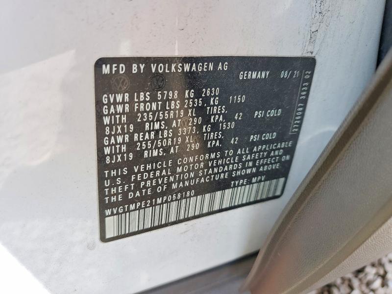 49513516 :رقم المزاد ، WVGTMPE21MP058180 vin ، 2021 Volkswagen Id.4 مزاد بيع