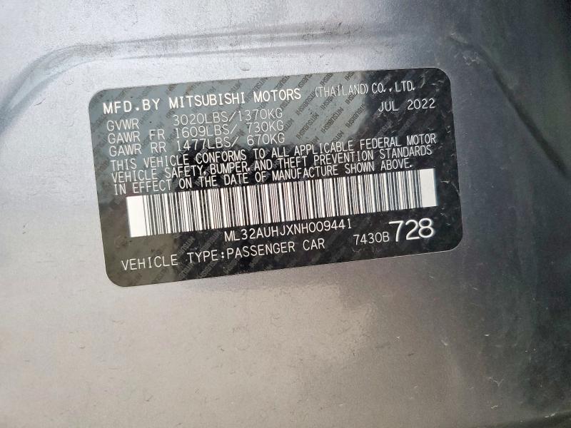 Aukcja sprzedaży 2022 Mitsubishi Mirage, vin: ML32AUHJXNH009441, numer aukcji: 49342886