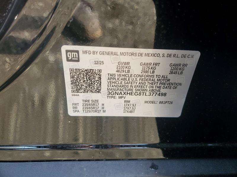 Aukcja sprzedaży 2026 Chevrolet Equinox, vin: 3GNAXHEG8TL377498, numer aukcji: 50721356