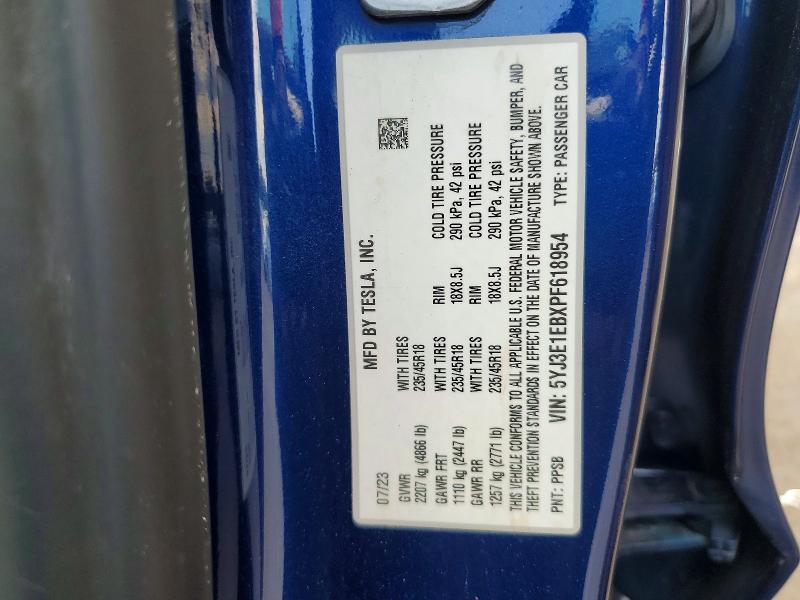 2023 Tesla Model 3 მანქანა იყიდება აუქციონზე, vin: 5YJ3E1EBXPF618954, აუქციონის ნომერი: 51516796