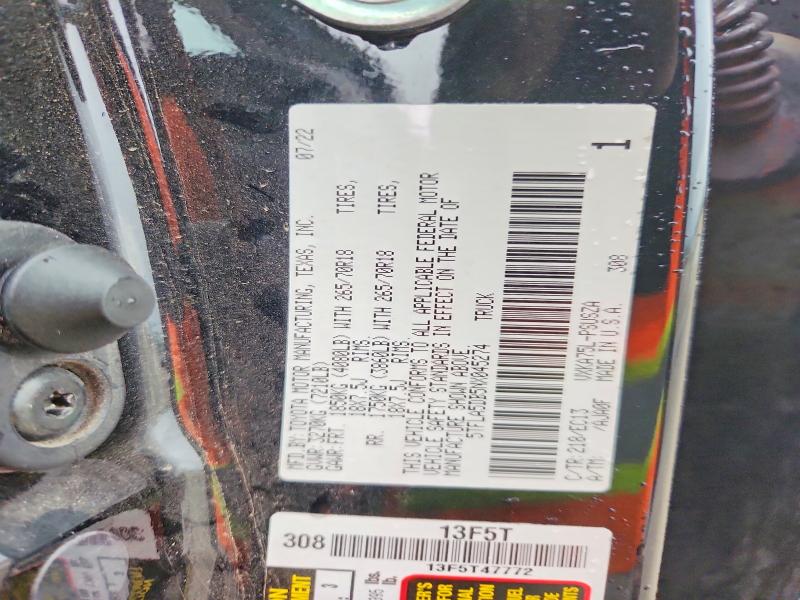 48346076 :رقم المزاد ، 5TFLA5DB5NX045274 vin ، 2022 Toyota Tundra مزاد بيع