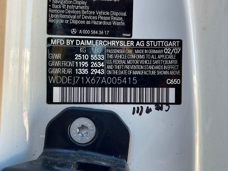 Aukcja sprzedaży 2007 Mercedes-benz Cl, vin: WDDEJ71X67A005415, numer aukcji: 49176406