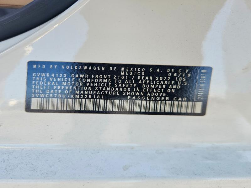 2019 Volkswagen Jetta მანქანა იყიდება აუქციონზე, vin: 3VWC57BU7KM225181, აუქციონის ნომერი: 48661936