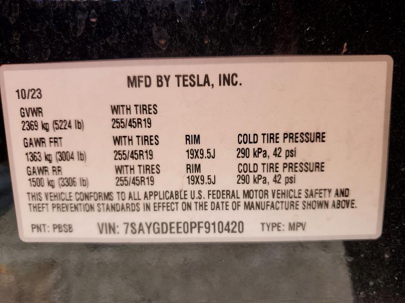 Aukcja sprzedaży 2023 Tesla Model Y, vin: 7SAYGDEE0PF910420, numer aukcji: 51031046