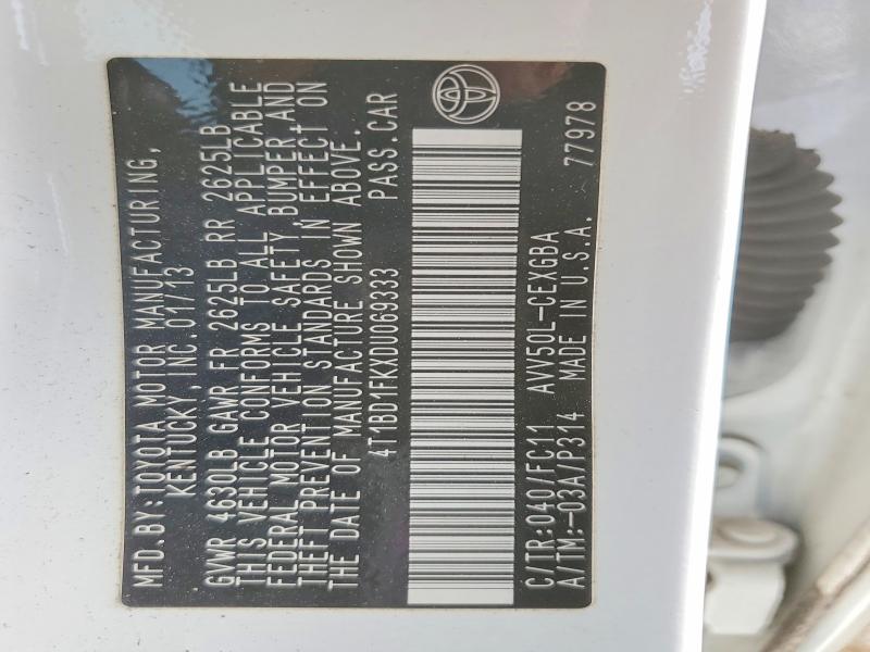 2013 Toyota Camry Hybrid მანქანა იყიდება აუქციონზე, vin: 4T1BD1FKXDU069333, აუქციონის ნომერი: 47400926
