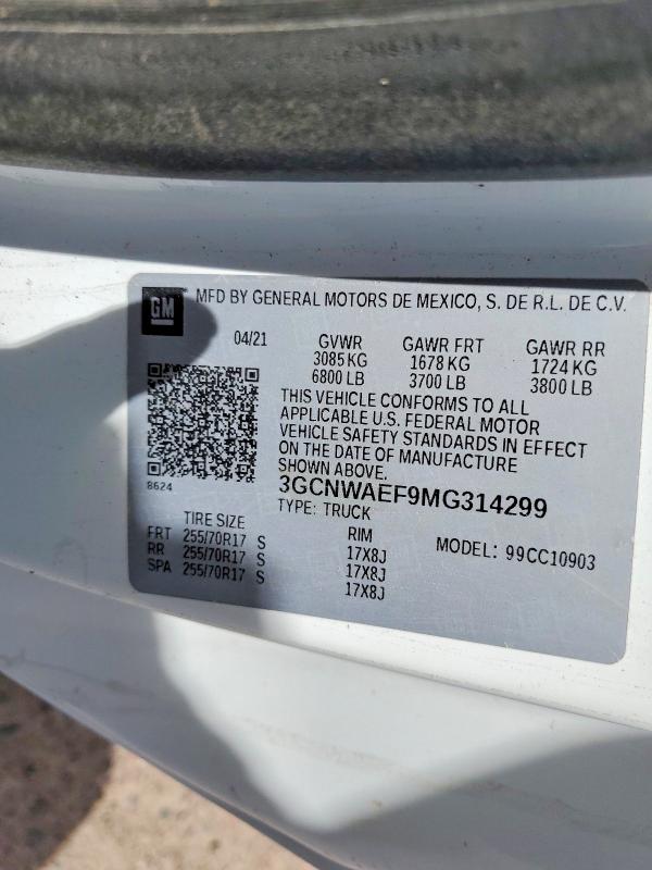 Продажа на аукционе авто 2021 Chevrolet Silverado, vin: 3GCNWAEF9MG314299, номер лота: 47287046
