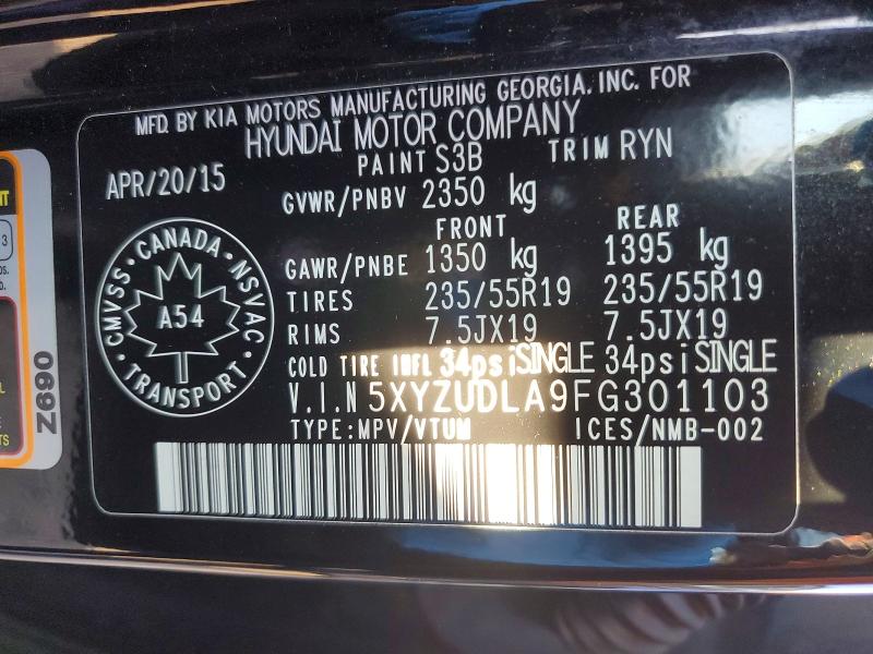 48449826 :رقم المزاد ، 5XYZUDLA9FG301103 vin ، 2015 Hyundai Santa Fe Sport مزاد بيع