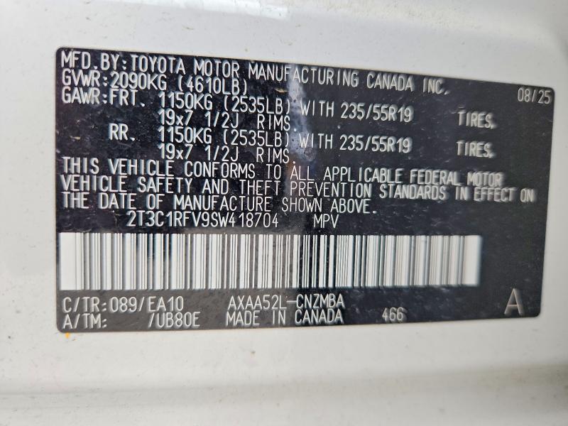 Aukcja sprzedaży 2025 Toyota Rav4, vin: 2T3C1RFV9SW418704, numer aukcji: 51630286