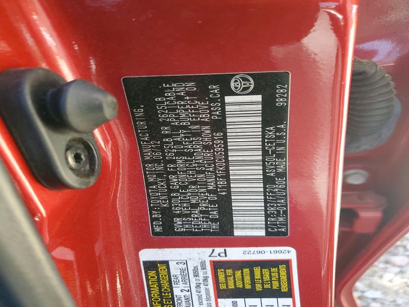 49537516 :رقم المزاد ، 4T1BF1FK0CU595916 vin ، 2012 Toyota Camry مزاد بيع