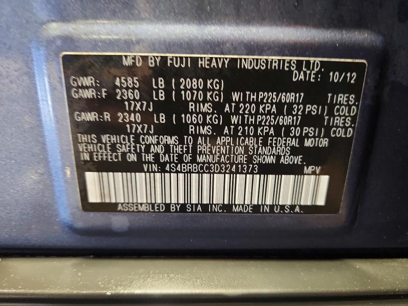 2013 Subaru Outback მანქანა იყიდება აუქციონზე, vin: 4S4BRBCC3D3241373, აუქციონის ნომერი: 50631166