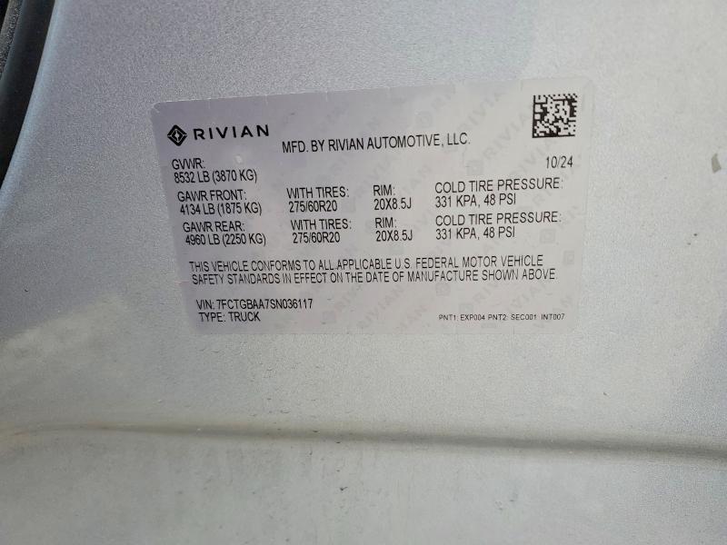 50634656 :رقم المزاد ، 7FCTGBAA7SN036117 vin ، 2025 Rivian R1t مزاد بيع