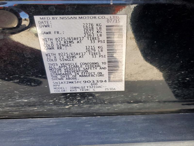51343166 :رقم المزاد ، 5N1AT2MK5FC903394 vin ، 2015 Nissan Rogue مزاد بيع