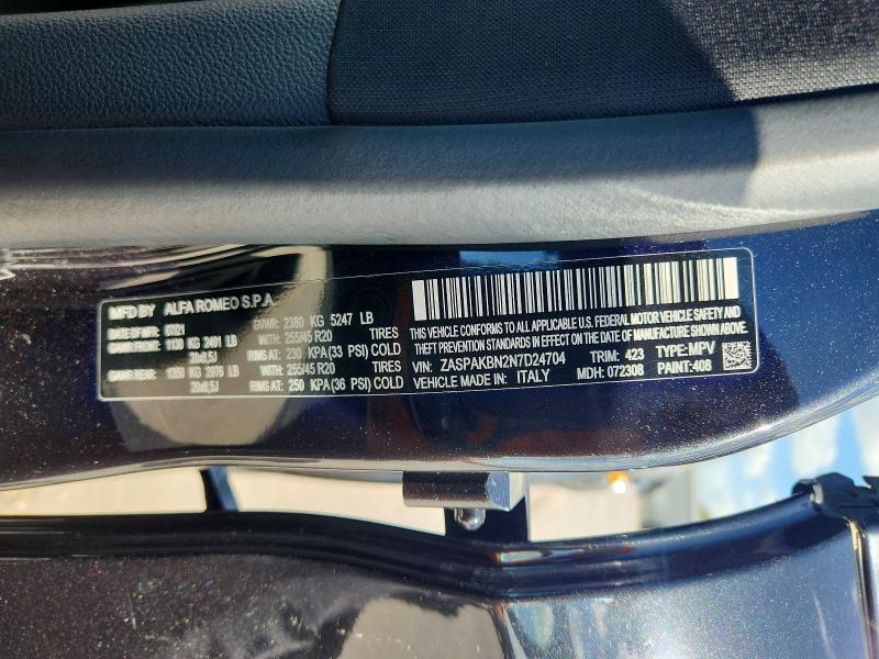 Aukcja sprzedaży 2022 Alfa Romeo Stelvio, vin: ZASPAKBN2N7D24704, numer aukcji: 49499506
