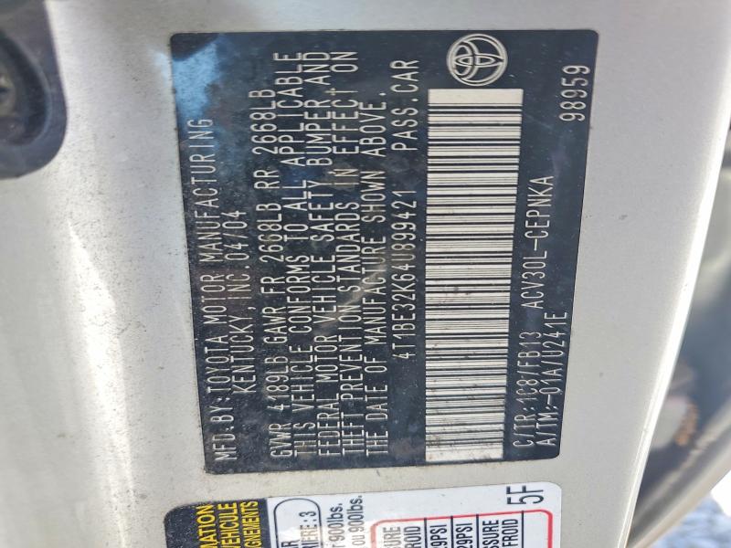 51335436 :رقم المزاد ، 4T1BE32K64U899421 vin ، 2004 Toyota Camry مزاد بيع
