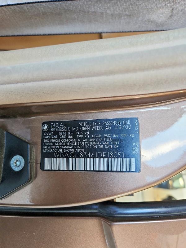 51766976 :رقم المزاد ، WBAGH83461DP18051 vin ، 2001 Bmw 740 مزاد بيع