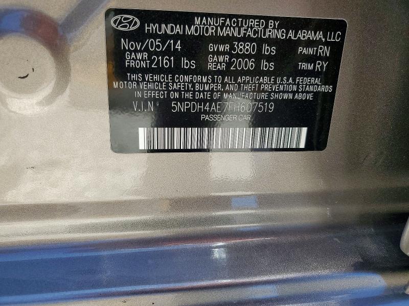 50957746 :رقم المزاد ، 5NPDH4AE7FH607519 vin ، 2015 Hyundai Elantra مزاد بيع