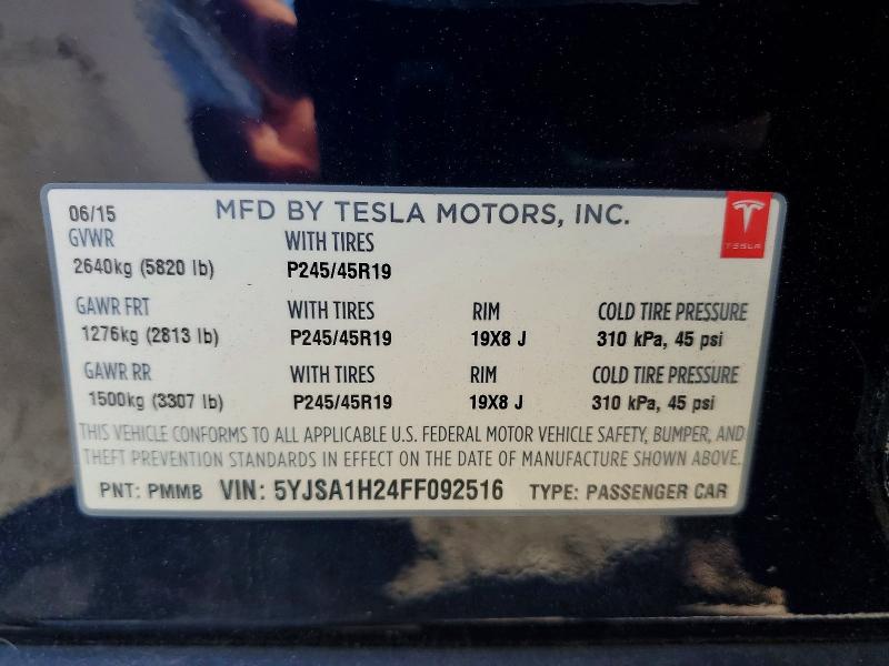 48943086 :رقم المزاد ، 5YJSA1H24FF092516 vin ، 2015 Tesla Model S مزاد بيع