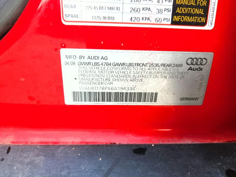 Aukcja sprzedaży 2006 Audi A3, vin: WAUKD78PX6A194334, numer aukcji: 49411496