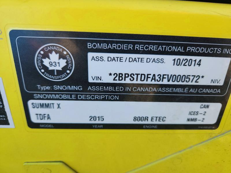 Aukcja sprzedaży 2015 Ski Doo 800cc, vin: 2BPSTDFA3FV000572, numer aukcji: 48599416