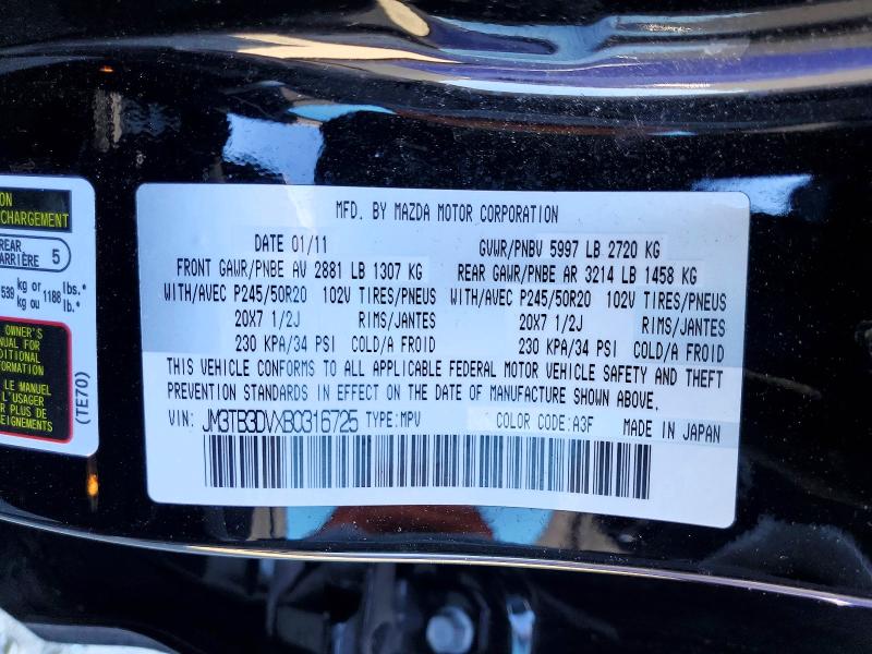 48639646 :رقم المزاد ، JM3TB3DVXB0316725 vin ، 2011 Mazda Cx-9 مزاد بيع