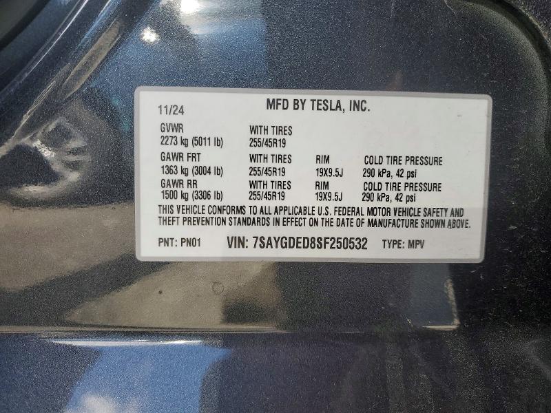 2025 Tesla Model Y მანქანა იყიდება აუქციონზე, vin: 7SAYGDED8SF250532, აუქციონის ნომერი: 50195506