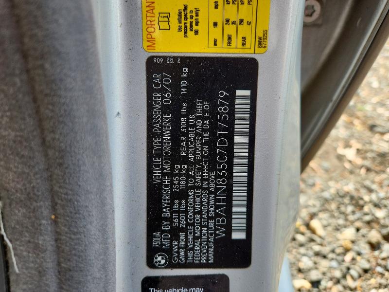 49563286 :رقم المزاد ، WBAHN83507DT75879 vin ، 2007 Bmw 750 مزاد بيع