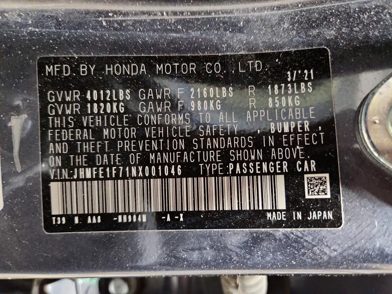 Продаж на аукціоні авто 2022 Honda Civic, vin: JHMFE1F71NX001046, номер лоту: 50755866